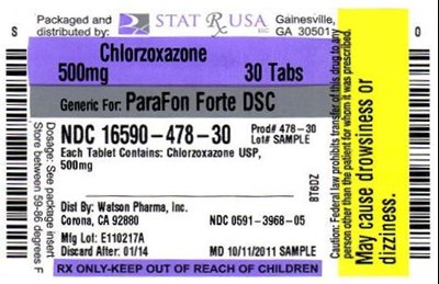 Ndc 0591-3968-01 Chlorzoxazone Tablets, Usp 500 mg Watson 100 Tablets Rx Only (Chlorzoxazone 500 mg Label)
